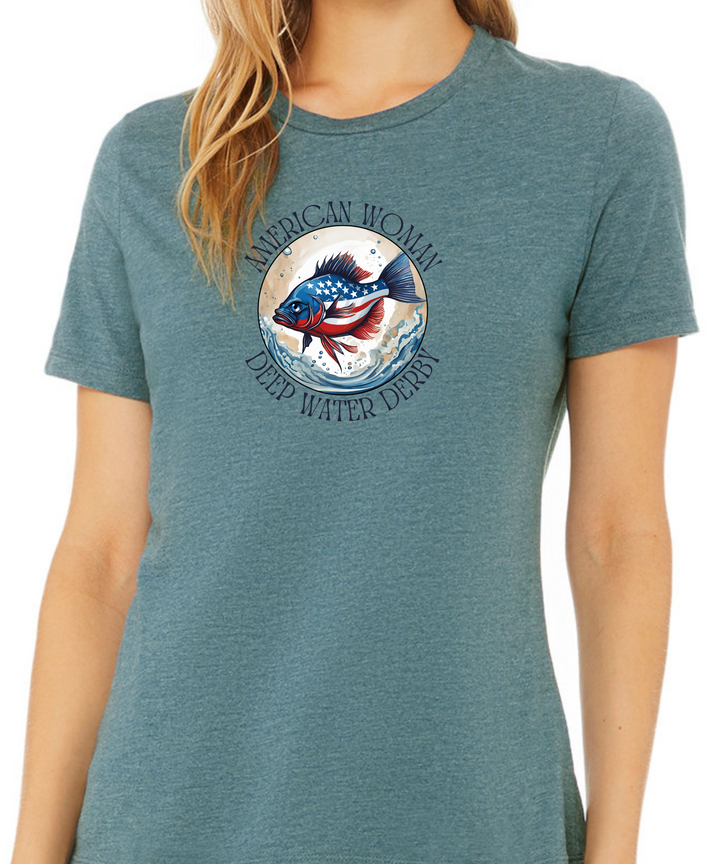 American Woman Deep Water Derby Ladies Cut Relaxed Fit  T-Shirt