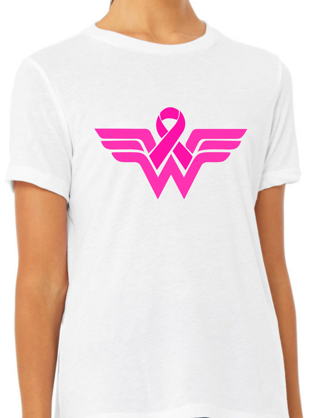 Breast Cancer Wonder Woman Ladies Cut Relaxed Fit T-Shirt