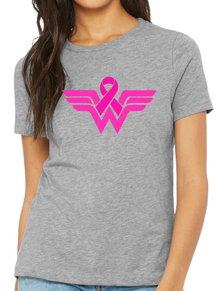 Breast Cancer Wonder Woman Ladies Cut Relaxed Fit T-Shirt