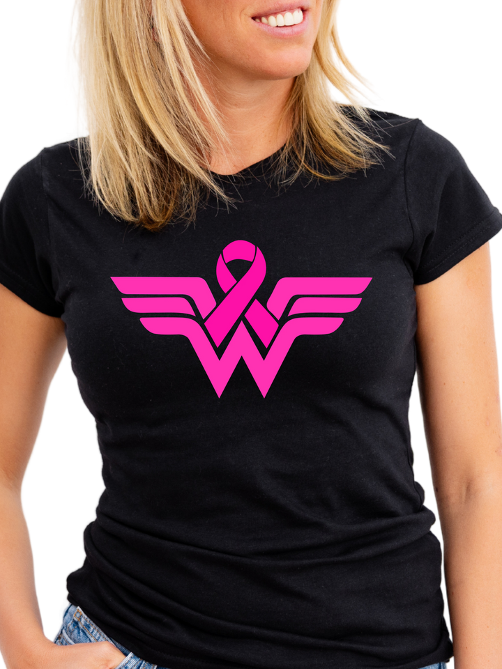 Breast Cancer Wonder Woman Ladies Cut Relaxed Fit T-Shirt